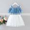 Kids Girls Dresses Toddler Girls Off-Shoulder Strap Dress Patchwork Mesh Children Girls Dress Clothes