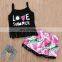 2019 Summer Outfits "i love summer" Print Black Girls Tassel Vest Tops & Watermelon Full Print Shorts 2PCS Set 1-5 Years