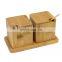 Square Bamboo Salt And Spice Container Set Storage Box With Lid Tray and Spoon