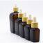 Bamboo screw collar dropper bottle Amber glass dropper bottle square shape empty bottles for skin care serum essential oil packing