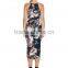 Lady's digital printed silk black and white flower strap dress