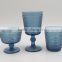 press drinking glass/wine goblet,tumbler, dessert cup color glass in ink blue with chain designs emboss