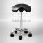 58-77 Black Leatherette Upholstery Sadle Stool Tilting Function, PU Leather Saddle Stool, Saddle Bar Stools
