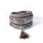 Hot sell double wrap rhinestone velvet bracelet with tassel wholesale jewelry