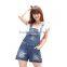 Summer blue fading denim bib shorts