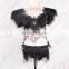 Aidocrystal wholesale black feather sexy bra and panty set girls night club dance wear