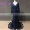 Navy Blue Prom Dresses vestiods de noiva Long Sleeves with Lace Evening Gowns