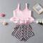 Girls 2pc Clothes Set Baby Toddler Outfits Summer T- Shirt + Striped Shorts Children Kids Sets
