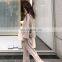 Women Fashion Plain V-neck Bat Sleeve Wool Blend Knit Loose Sweater Casual Pants Suit