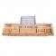 Expandable Wood Bath Tub Tray With Wine Book Holder Adjustable Bamboo Bath Caddy Holder