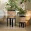 New Design Rattan Set of 2 Planters with Stands, Natural Cane & Black Wicker Flower Pot Holder Basket Wholesale