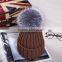 New Arrival Winter Fashion Girl Wool Knit Silver Fox Fur Hats