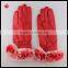 Rabbit fur trim leather gloves for women genuine fur