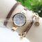 Vintage Lady Crystal Genuine Leather Strap Quartz Women Bracelet Wrist watches Rhinestone Cheap Watch