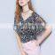 Latest Fashion Design Backless Chiffon V-neck Priting Slim Fit Shirts Ladies Tops
