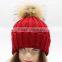 custom pom pom knit hat/Raccoon Fur Pompoms Knitted woolen hat