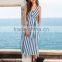 Dresses latest women girl design fashion photos Blue Striped Sleeveless Hollow Back Midi Dress