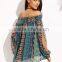 Blouses latest fashion design women clothing Multicolor Print Off The Shoulder Split Sleeve Blouse