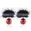 Shinning newest style fur ball stud earrings/fashion luxury colorful light ball earrings stud