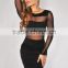 Black Mesh Women Inserts Sexy Woman Long Sleeves Bodycon Night Club Dress PW-LC21149