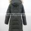 women puffer quilted knee length duck down jacket with fur hood