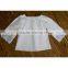 Long Bell Shaped Sleeves Girls Peasant Blouse Photos Lace Detail White Peasant Top HSB9402