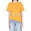 Wholesale Women Yellow Asymmetric Hem Cotton and Linen-blend T-shirt(DQE0083T)