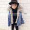 Fashion Casual Denim Jacket Raccoon Fur Collar Real Rabbit Fur Lining Cute Child Coat