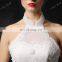 2015 new design sleeveless backless high neck halter wedding dress with trail