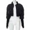 Womens CROPPED QUILTED PUFFER JACKET Thumb hole  Long Sleeve sexy Casual Zip Up Winter  Padding Short bomber Coat