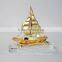 Custom decorative gold color sailing boat model with K9 crystal base for business gift