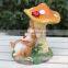 Resin garden decor cute rabbit seating under mushroom statue