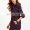 Navy Plaid Roll Tab Sleeve Half Placket Shirt Dress 100% Cotton Pocket Curved Hem Button Casual Short Dress