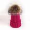 Myfur Hot Pink Ladies Winter Fashion Wool Knitting Hat with Dyed Raccoon Fur Bobble