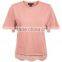 Latest model china t shirt factory blank design tshirt with lace trim hem