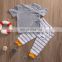 Fashion Baby Clothes Set 2PCS Grey Top And Stripe Pants Baby Boy Boutique Outfits