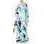 TWOTWINSTYLE Women's Dress O Neck Batwing Half Sleeve Print Hit Color Loose Casual Plus Size Floor-length