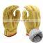 Yellow anti-cut mens leather working gloves with rubberized cuff