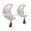 K&B wall hanging rattan moon shape mirror home decor half moon mirror with tassel