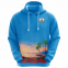 Customized Sublimation Blue Hoodie with Coconut Tree and Sea Pattern