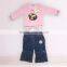 cotton Long sleeve T-shirt+jeans 2pcs wholesale kids clothes