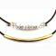Fashion two strands of synthetic leather two gold plated tube design necklace
