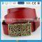 Embossed genuine leather belt with flower pattern and studs retro