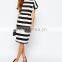 Apparel classic black white banded stripe woman shift dress plus size for sale