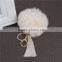 Gold Plated Off-white Angora Pom Pom Ball Rayon Tassel Keychain & Keyring