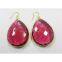 Pink Tourmaline Hydro (29) Bezel Setting 18*25mm Pear Gold Plated Silver Earring