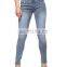 Long fashion light blue denim jeans for women