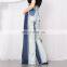 Denim Patchwork High Waist pocket Hit Color Large Size Wide Leg Pants Female 2020