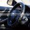 Autoaby Universal 38cm Steering Wheel Cover Bling Rhinestones Crystal Car Handcraft Steering Wheel Covers Soft Leather