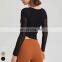 Custom Quick Dry Tshirt Breathable Mesh Square Neckline Sports Tops Women Long Sleeve Design Yoga T shirt With Fixed Padded